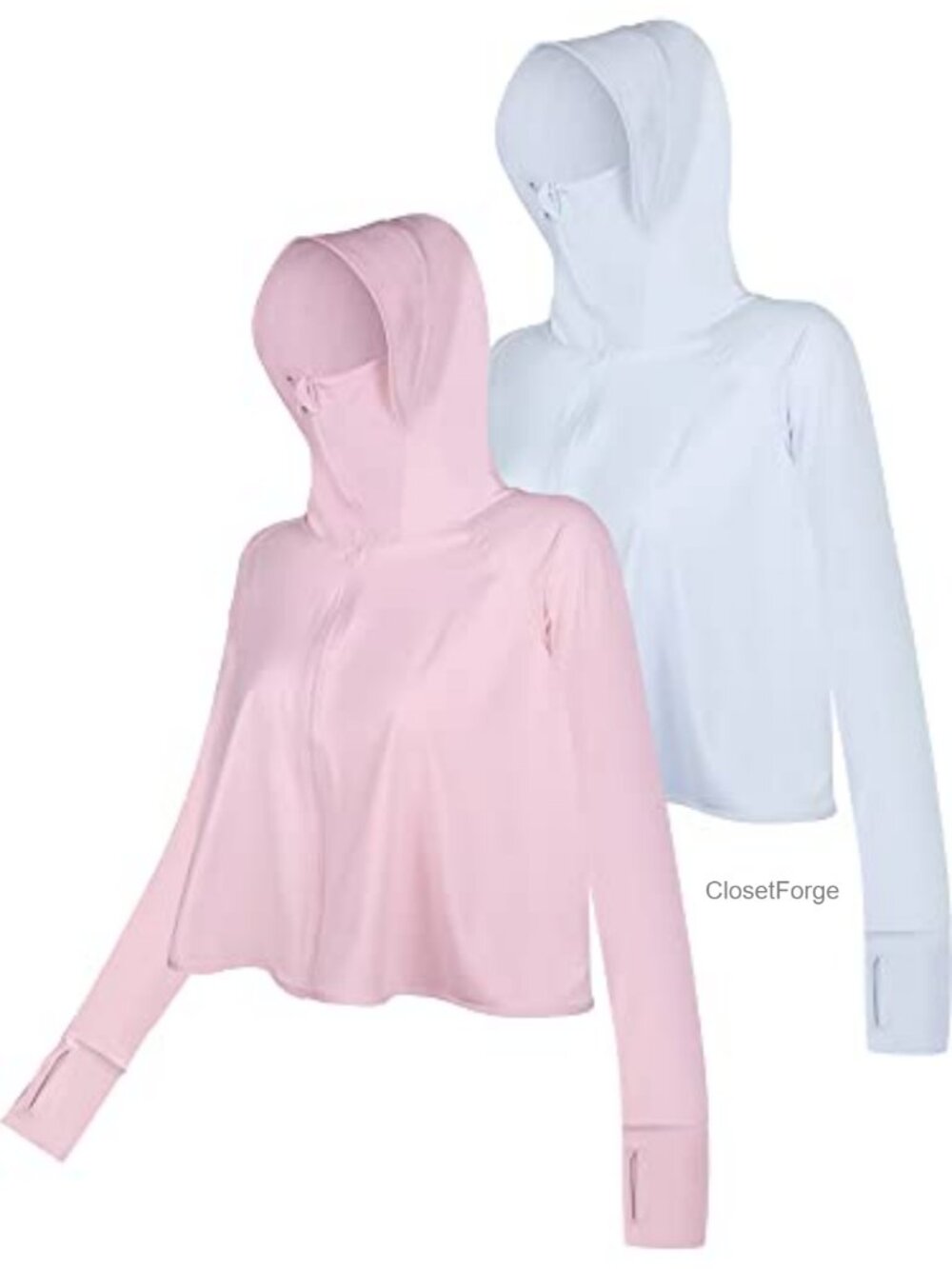 2 Pcs Women's UPF 50+ Sun Protection Jacket with Mask Lightweight Full Zip Long